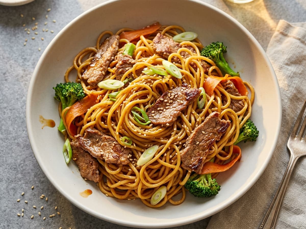 Sticky Soy Beef Noodles - asian dinner recipe