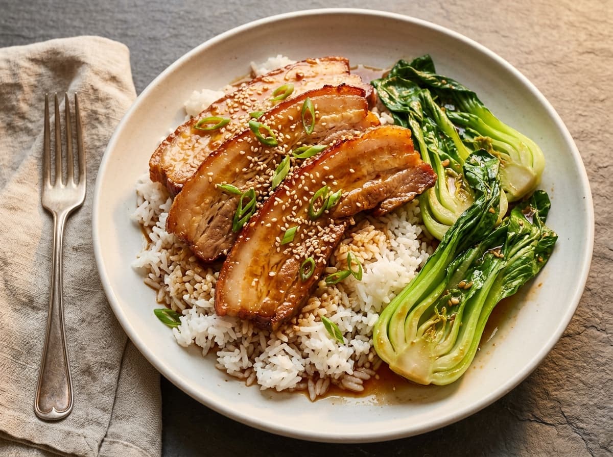 Sticky Soy Pork Belly & Greens