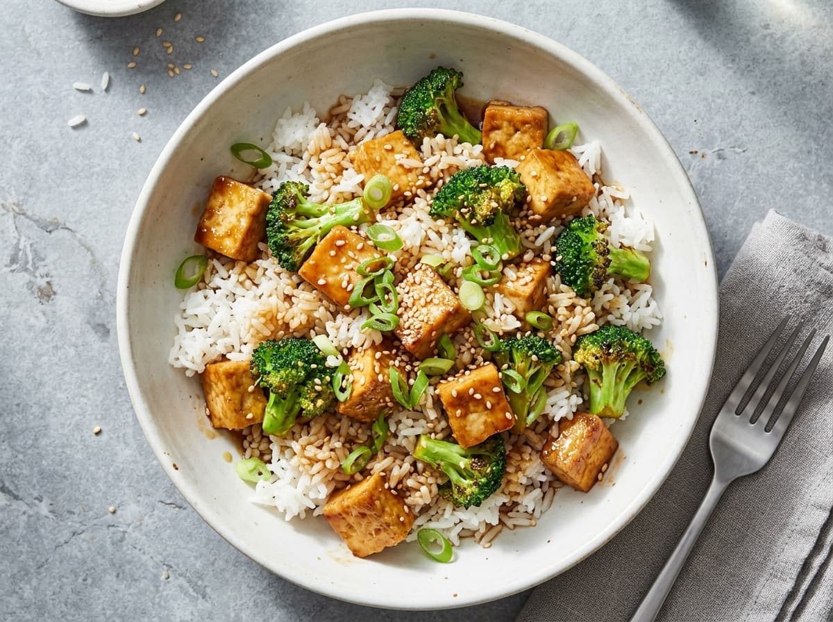 Sticky Teriyaki Tofu & Rice - asian dinner recipe