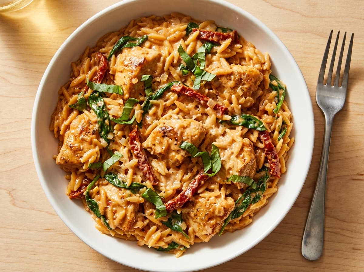 Sun-Dried Tomato Chicken Orzo - mediterranean dinner recipe
