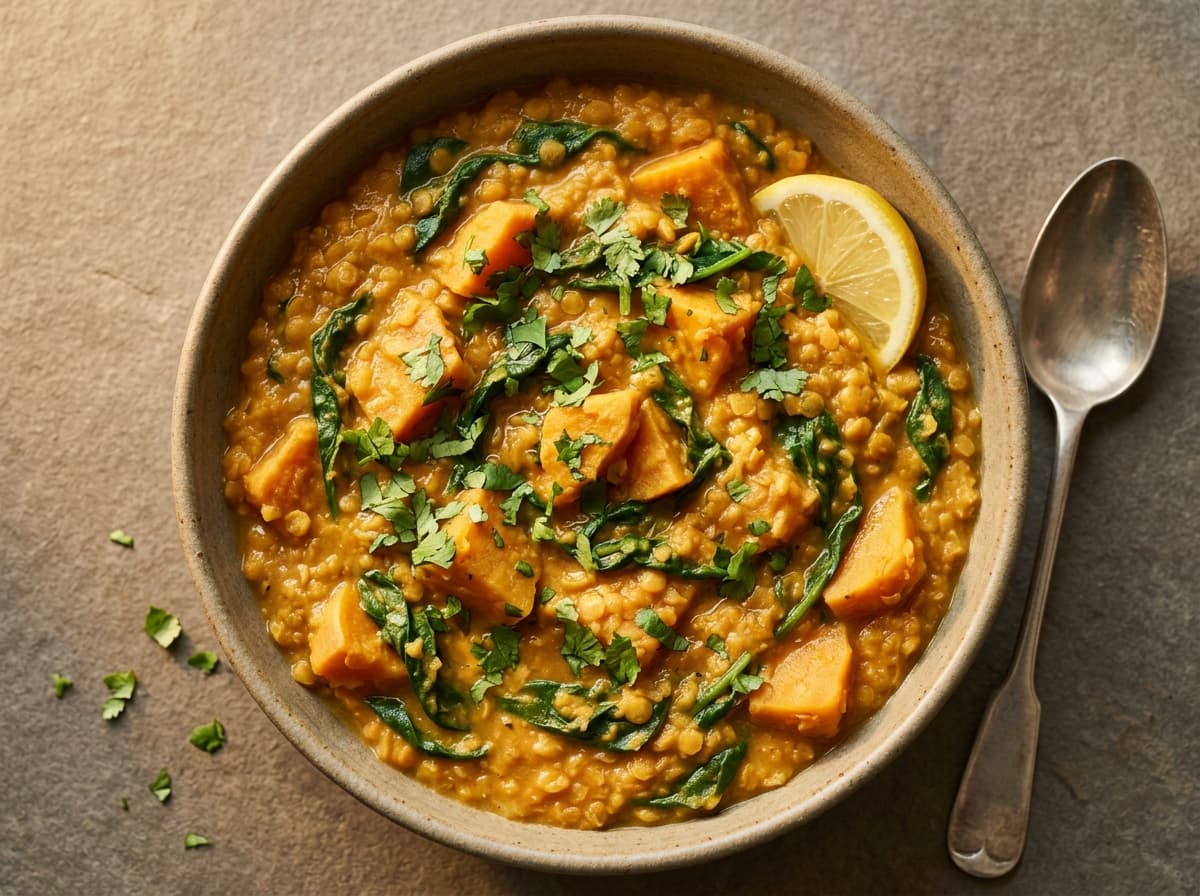 Sweet Potato & Spinach Dal - indian dinner recipe
