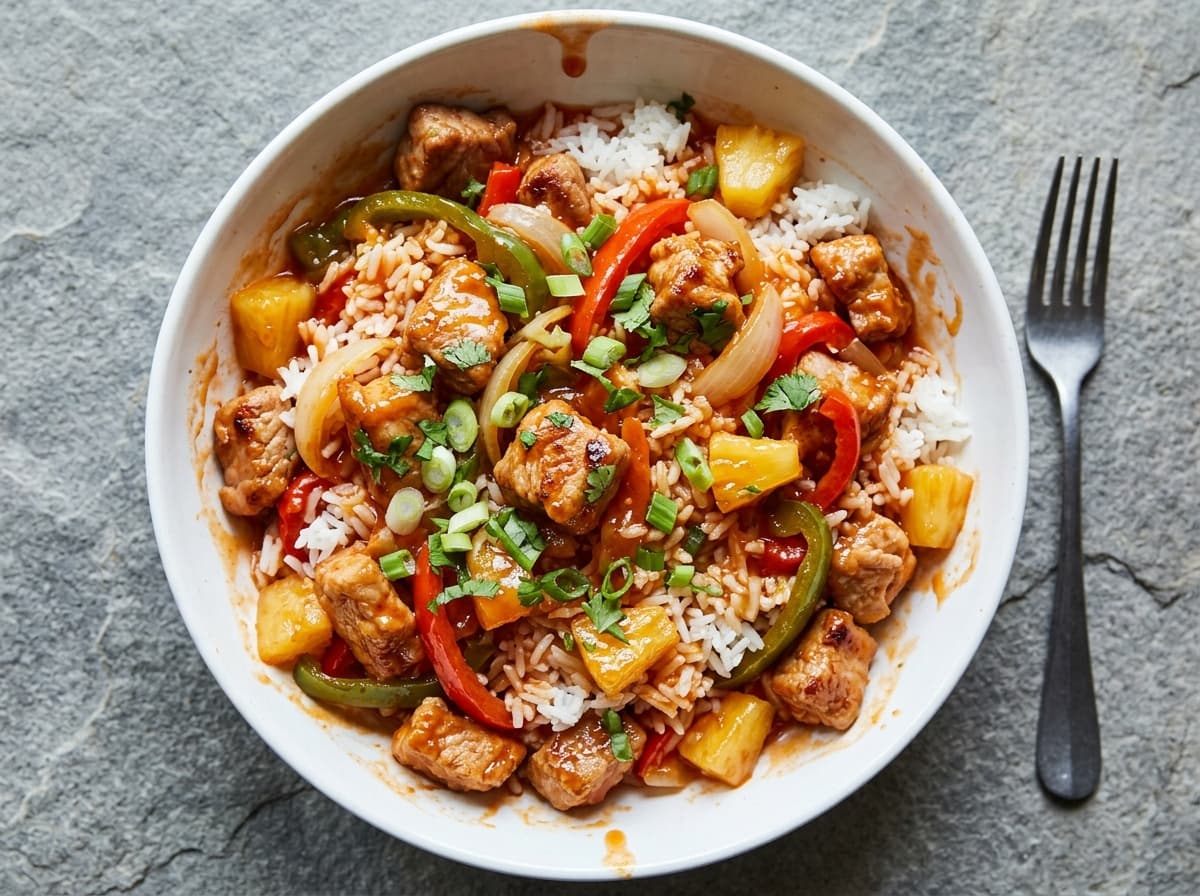 Sweet & Sour Pork & Rice - chinese dinner recipe