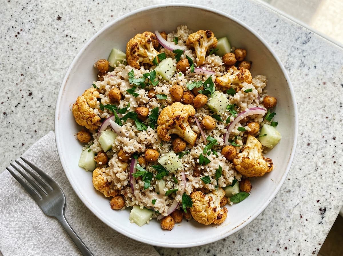 Tahini Cauliflower Quinoa Bowl - mediterranean dinner recipe