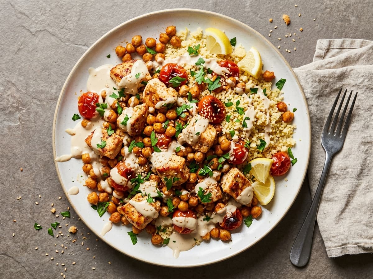 Tahini Chicken & Crispy Chickpeas - middle_eastern dinner recipe