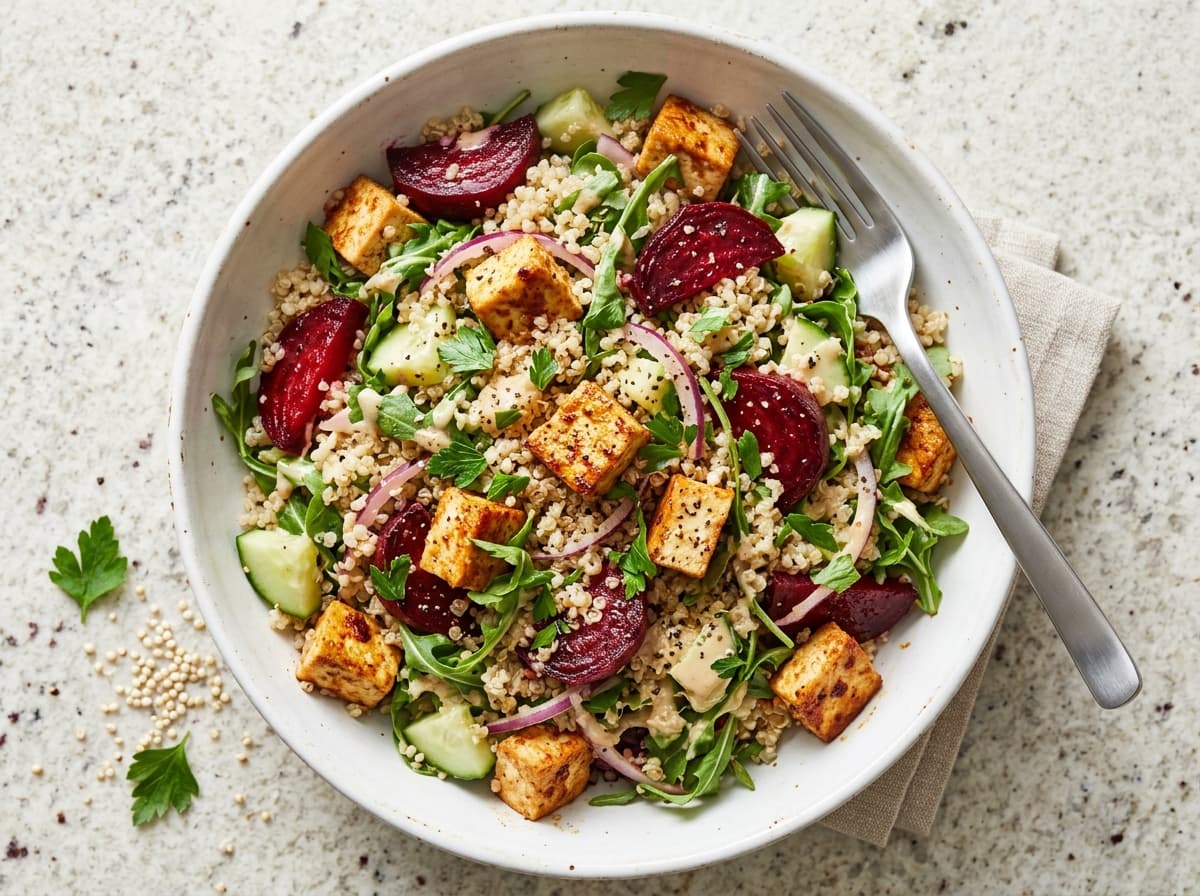 Tahini Tofu & Beetroot Bowl - mediterranean dinner recipe