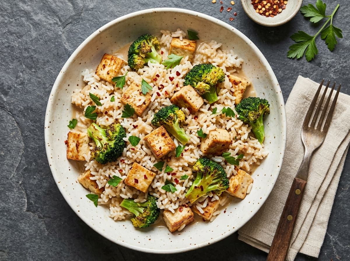 Tahini Tofu & Broccoli Rice - middle_eastern dinner recipe