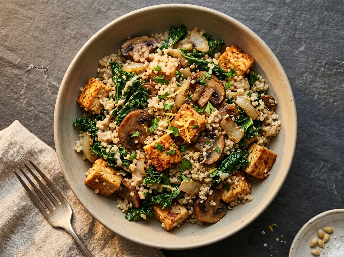 Tahini Tofu & Mushroom Grain Bowl - middle_eastern dinner recipe