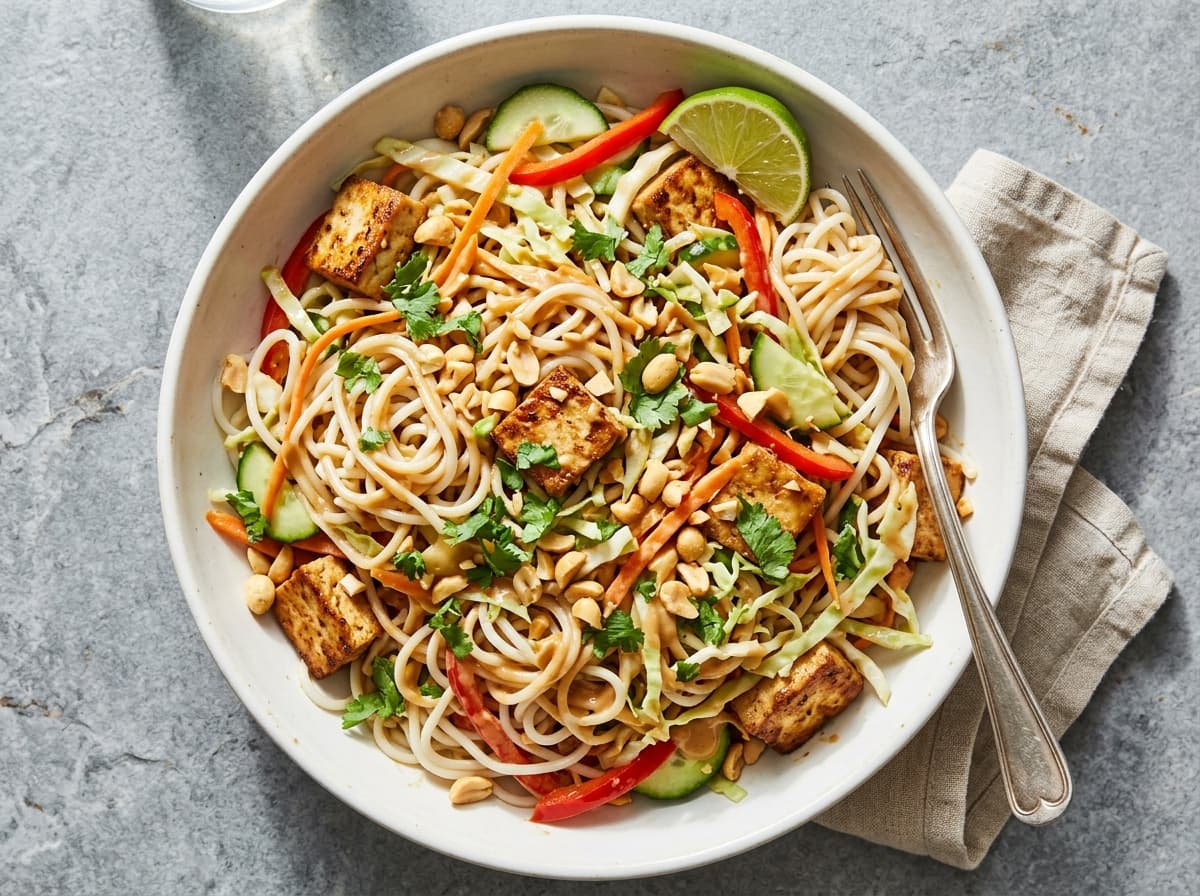 Thai Peanut Tofu Noodle Salad - thai dinner recipe