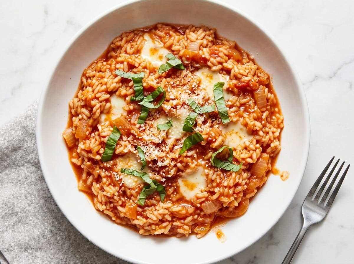 Tomato Basil Rice & Mozzarella - italian dinner recipe