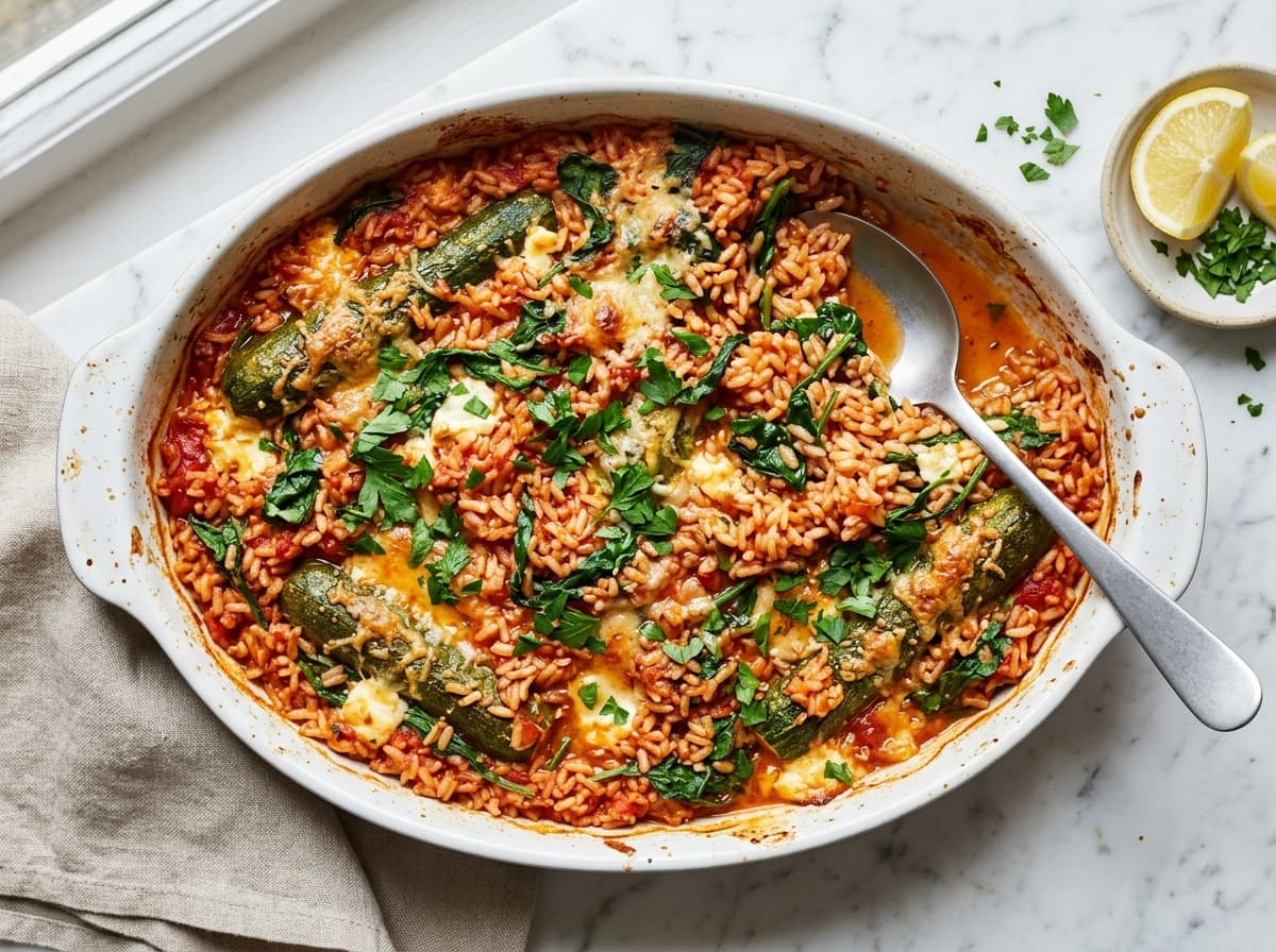 Tomato Rice Courgette Bake - mediterranean dinner recipe