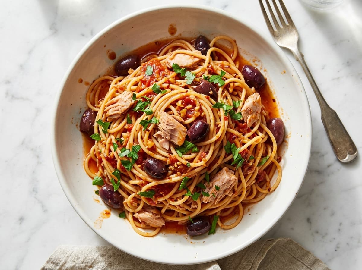 Tuna Olive Spaghetti - italian dinner recipe