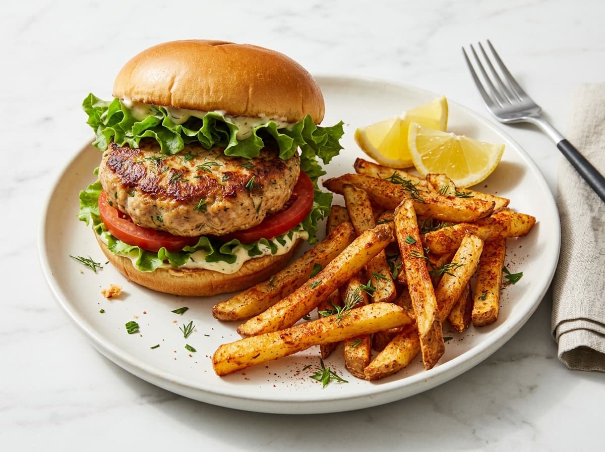 Turkey Herb Burger & Fries - mediterranean dinner recipe