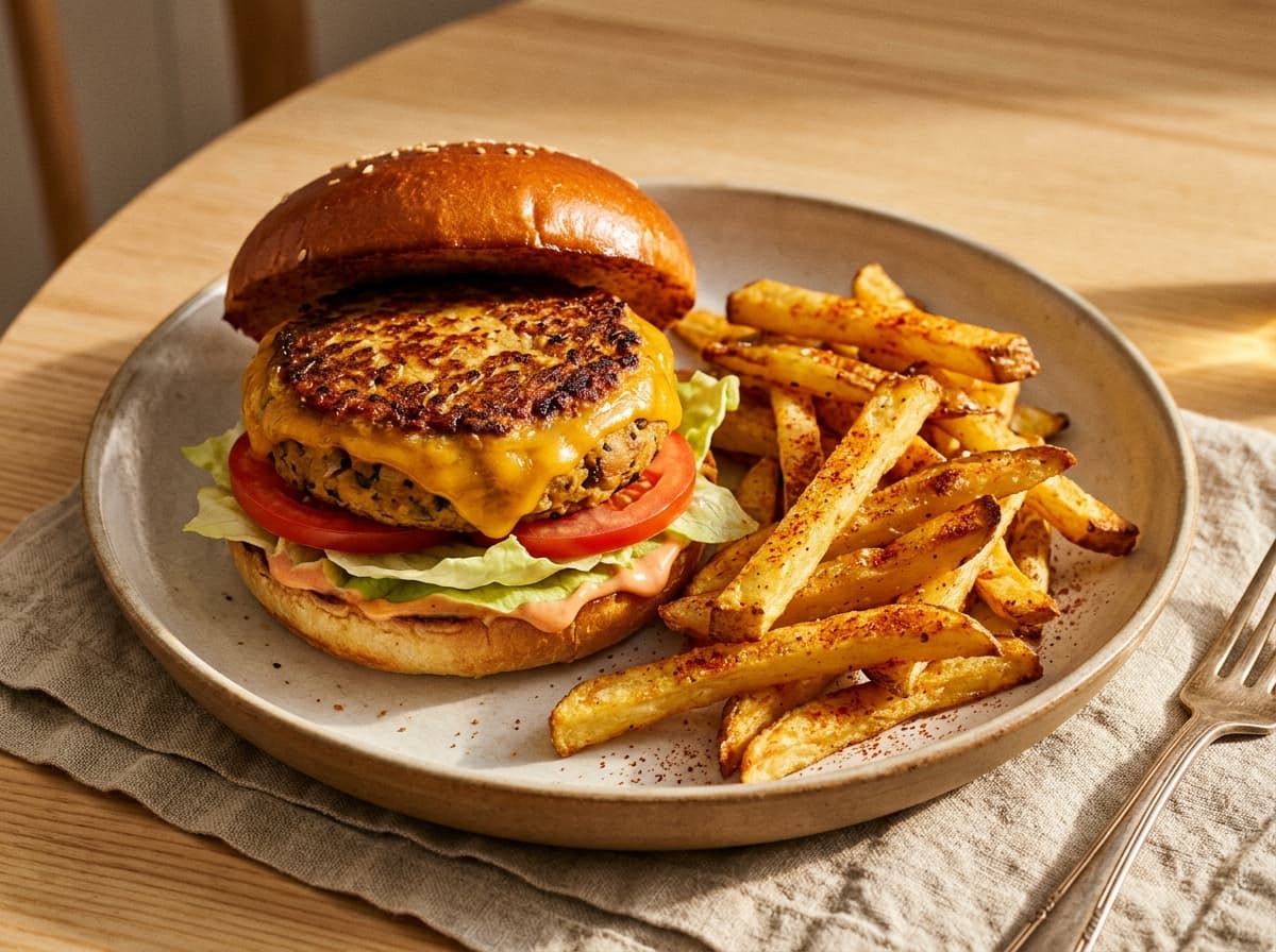 Veggie Burger & Oven Fries - american dinner recipe