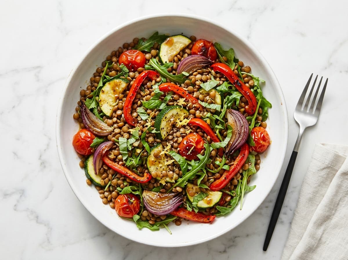 Warm Lentil & Roasted Veg Salad - italian dinner recipe