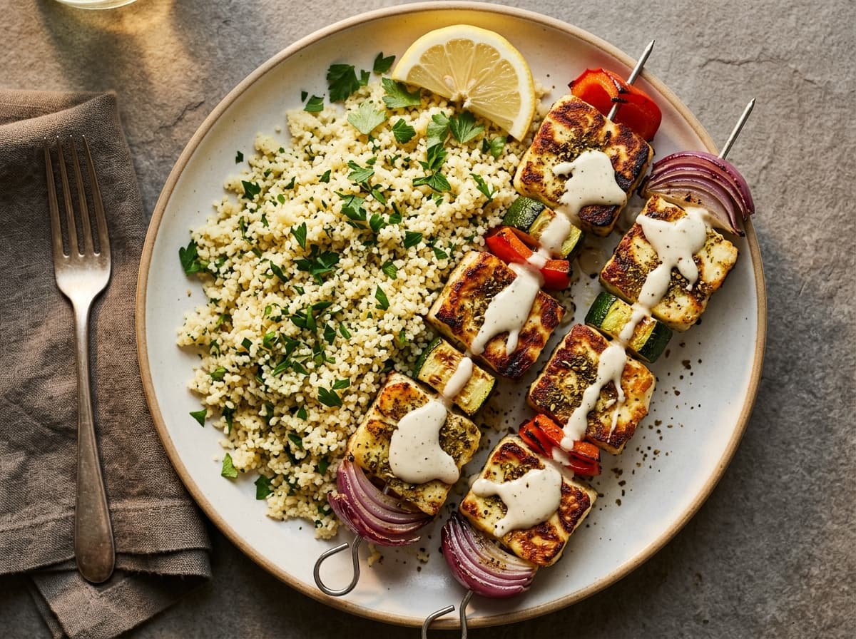 Zaatar Halloumi Skewers & Couscous - middle_eastern dinner recipe